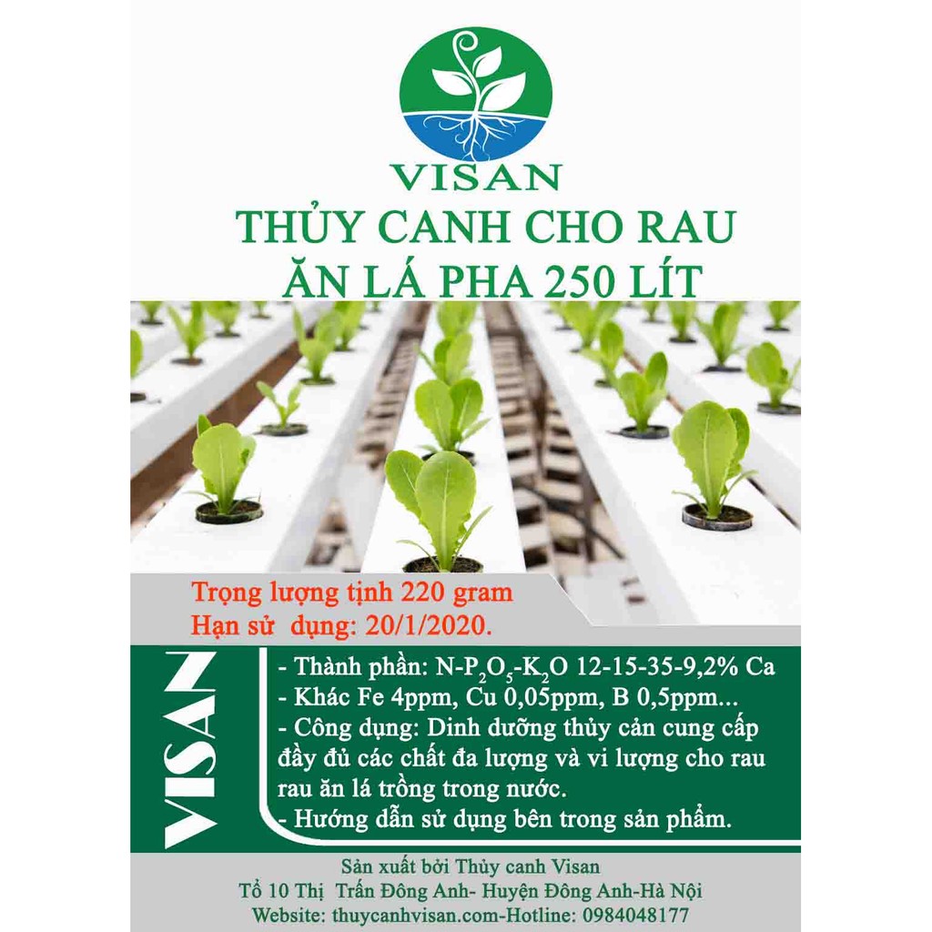 DINH DƯỠNG THỦY CANH ĂN LÁ PHA 250 LÍT