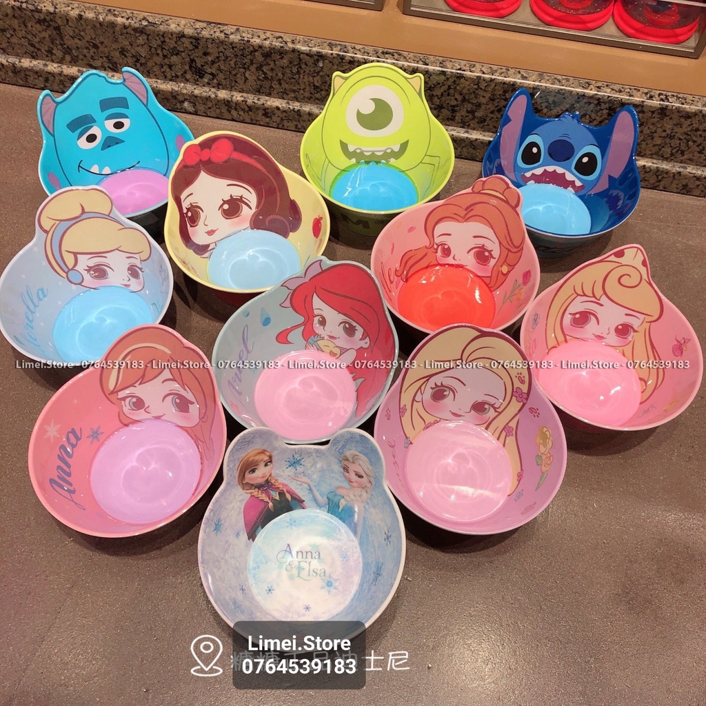 Chén ăn tô nhựa melamine Frozen Elsa Mickey Princess Car Disney nổi 3D cho trẻ em bé trai gái