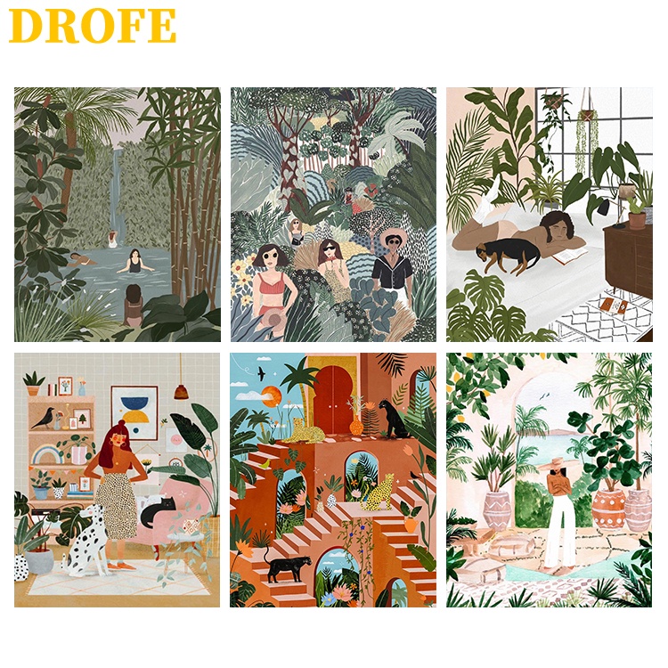 Bộ tranh treo tường tự tô màu theo số chủ đề mùa hè tươi mát 40x50cm giảm căng thẳng cho người lớn/trẻ em