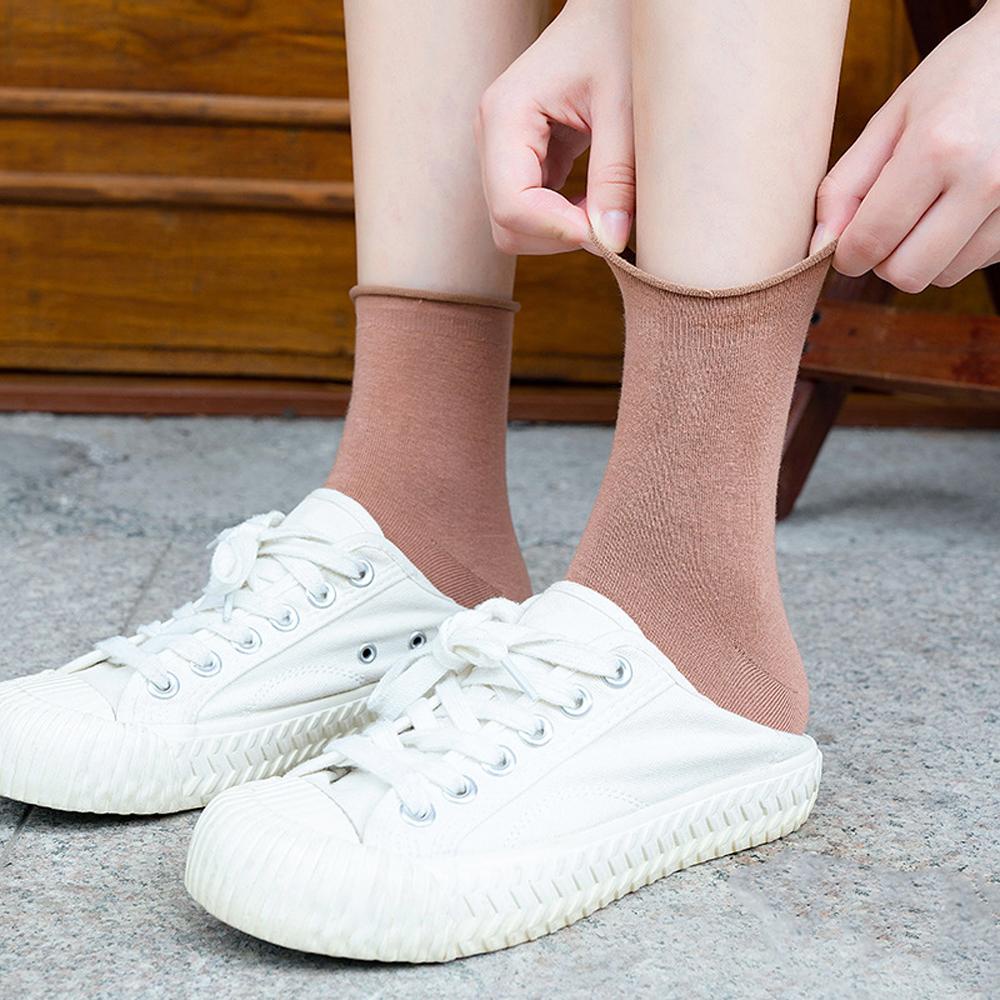 EXPEN Vớ Cotton Co Giãn Thoáng Khí Viền Cuộn Mới Hợp Thời Trang Cho Nữ