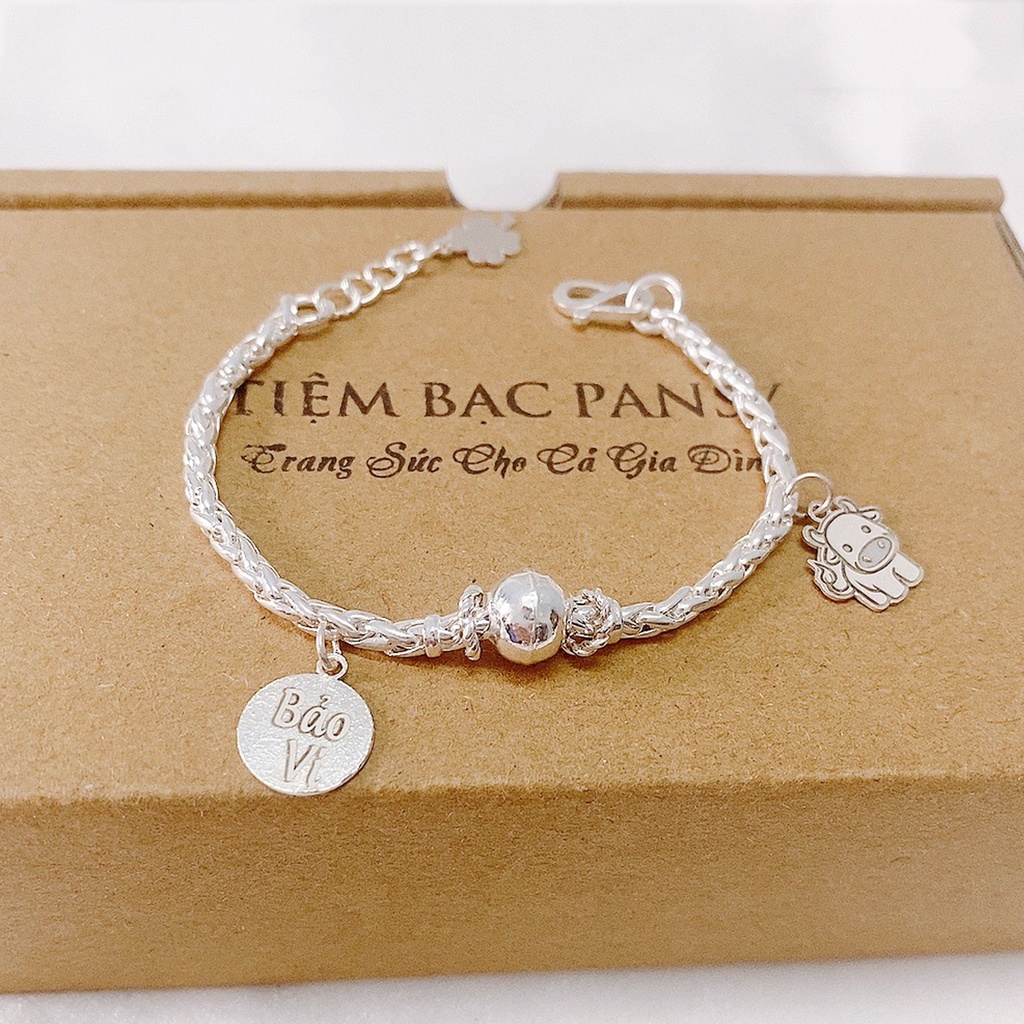 Lắc bạc cho bé PANSY hoạ tiết bi mix charm bạc ta - Vòng bạc trẻ em khắc tên miễn phí