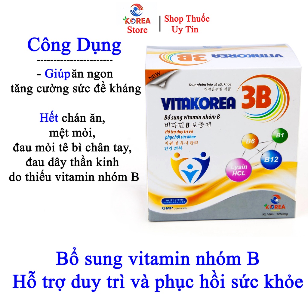 Vitamin 3B VITAKOREA 3B viên uống bổ sung hỗ trợ duy trì và phục hồi sức khỏe, hộp 100 viên