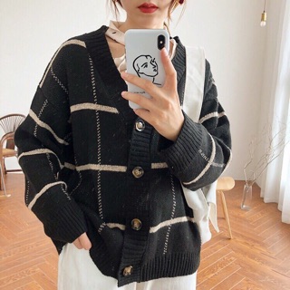 Cardigan Len Kẻ Korea