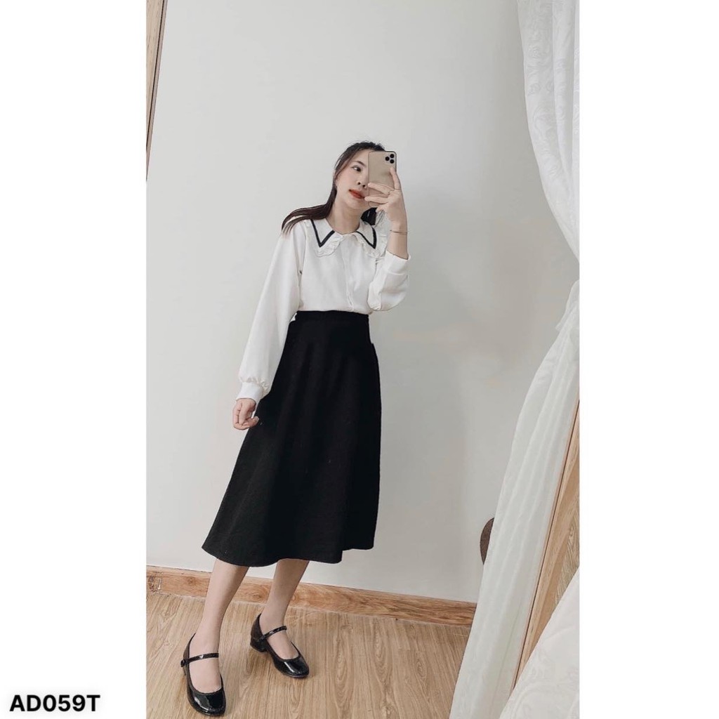 (FREESHIP-HÀNG CÓ SẴN) ÁO BÈO CỔ VIỀN ĐEN TAY DÀI❤️CHIBEST_AD059