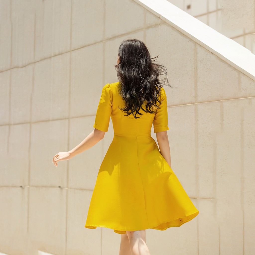 Đầm xòe dự tiệc 2 lớp thời trang Eden tay lỡ cổ vuông cách điệu chất liệu Taffta dày dặn đúng form - D440