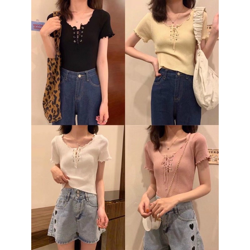 Áo len cộc tay đan ngực sexy