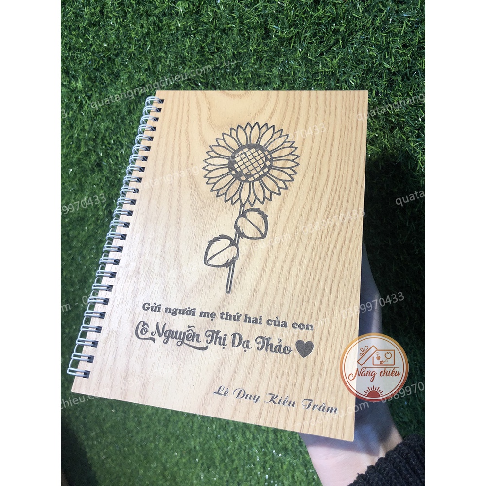 Quà tặng thầy cô ý nghĩa ngày 20.11- Sổ Tay lưu bút tặng thầy cô, bạn bè- Gáy lò xo, Sổ bìa gỗ khắc theo yêu cầu