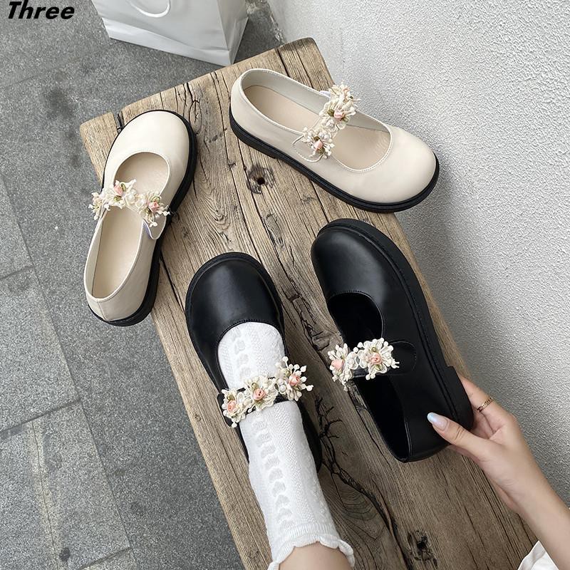 Women's shoes, single shoes Japanese soft girl Harajuku style cute JK small leather shoes female retro flowers Mary Jane shoes Korean style thick-soled girl