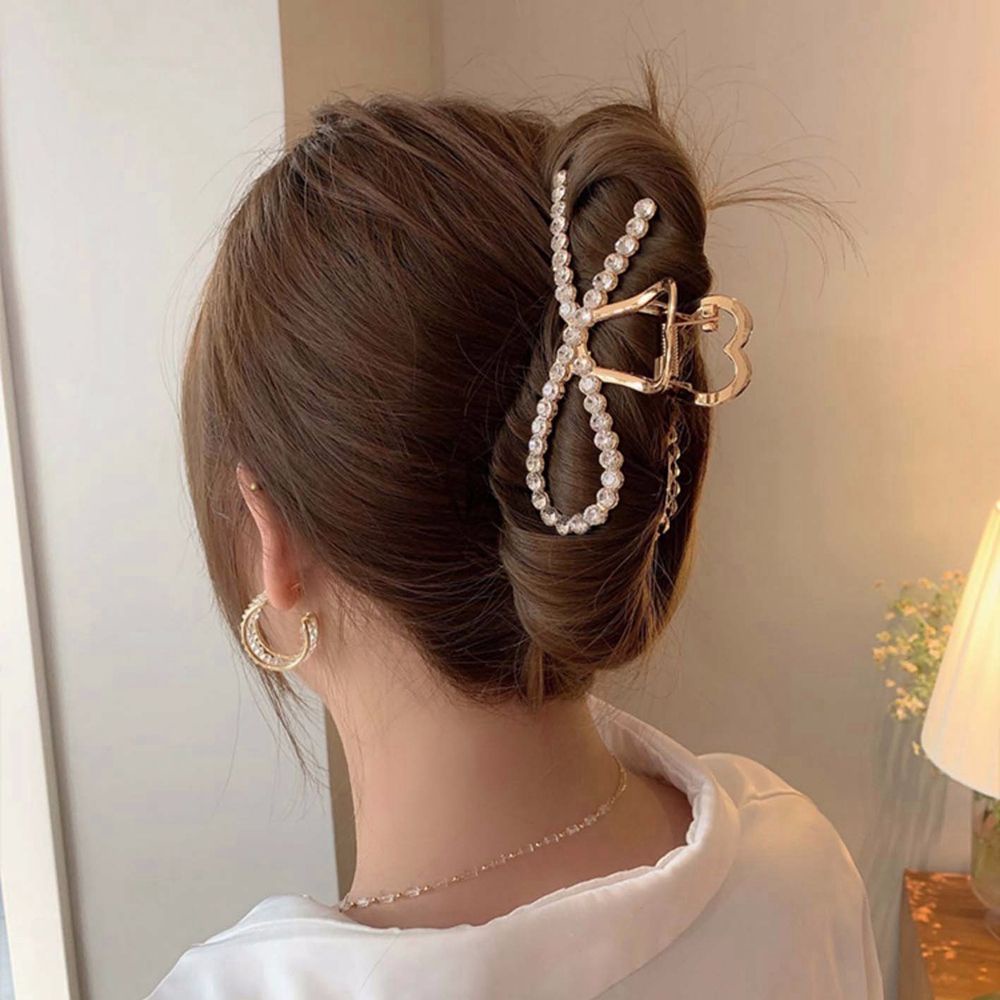 Kẹp bấu tóc hình nơ đính ngọc trai đơn giản phong cách Hàn Quốc cho nữ