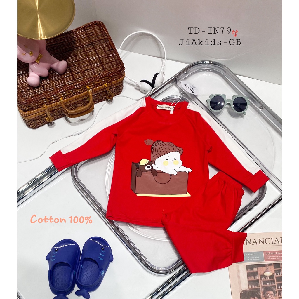 Bộ Dài Tay COTTON 100% MINKY MOM Phối Tay Áo Trắng In Hình Cho Bé TD-IN79