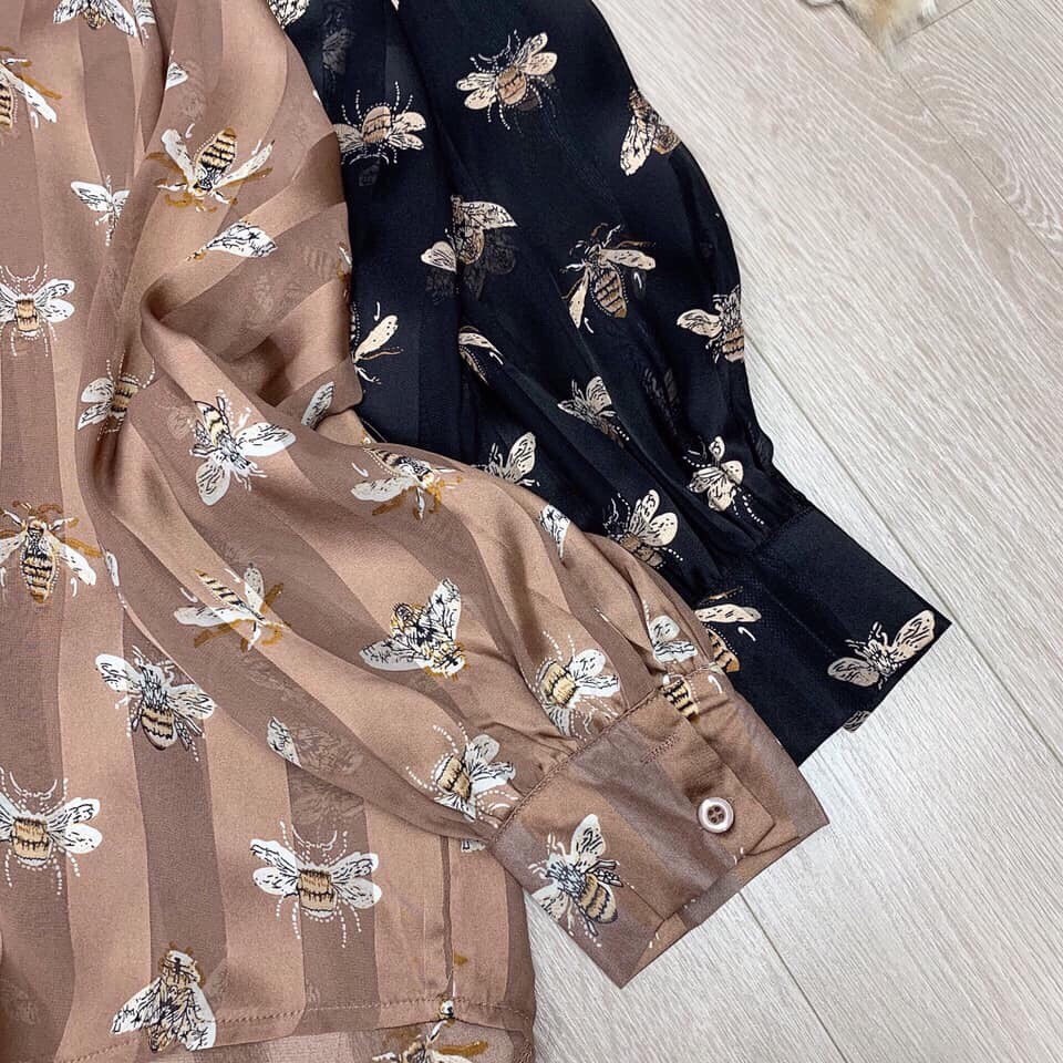 [HÀNG CHUẨN ẢNH 100%]Áo sơ mi cổ đức họa tiết con ong full 2 màu đen nâu | BigBuy360 - bigbuy360.vn