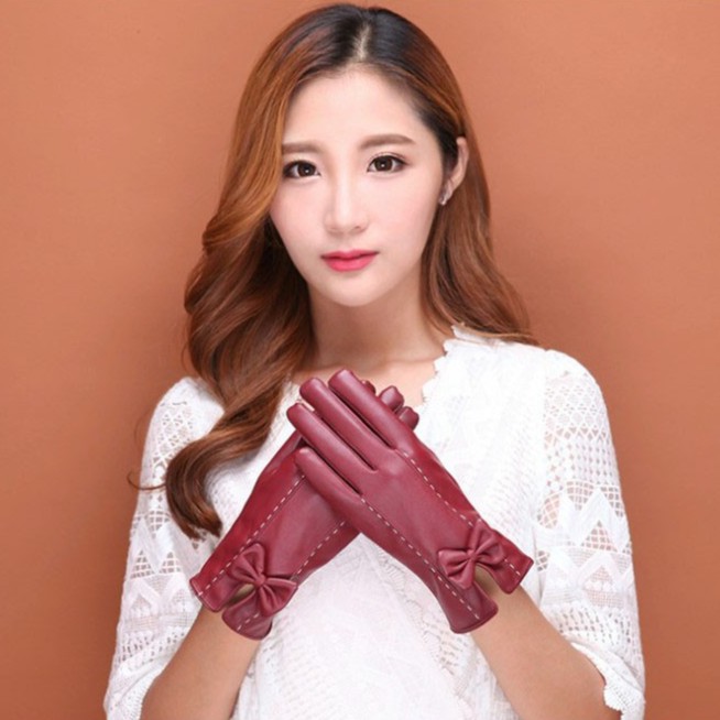 Găng tay da nữ lót nỉ giữ ấm thời trang mùa đông cao cấp phong cách bao tay nữ chống lạnh trẻ trung