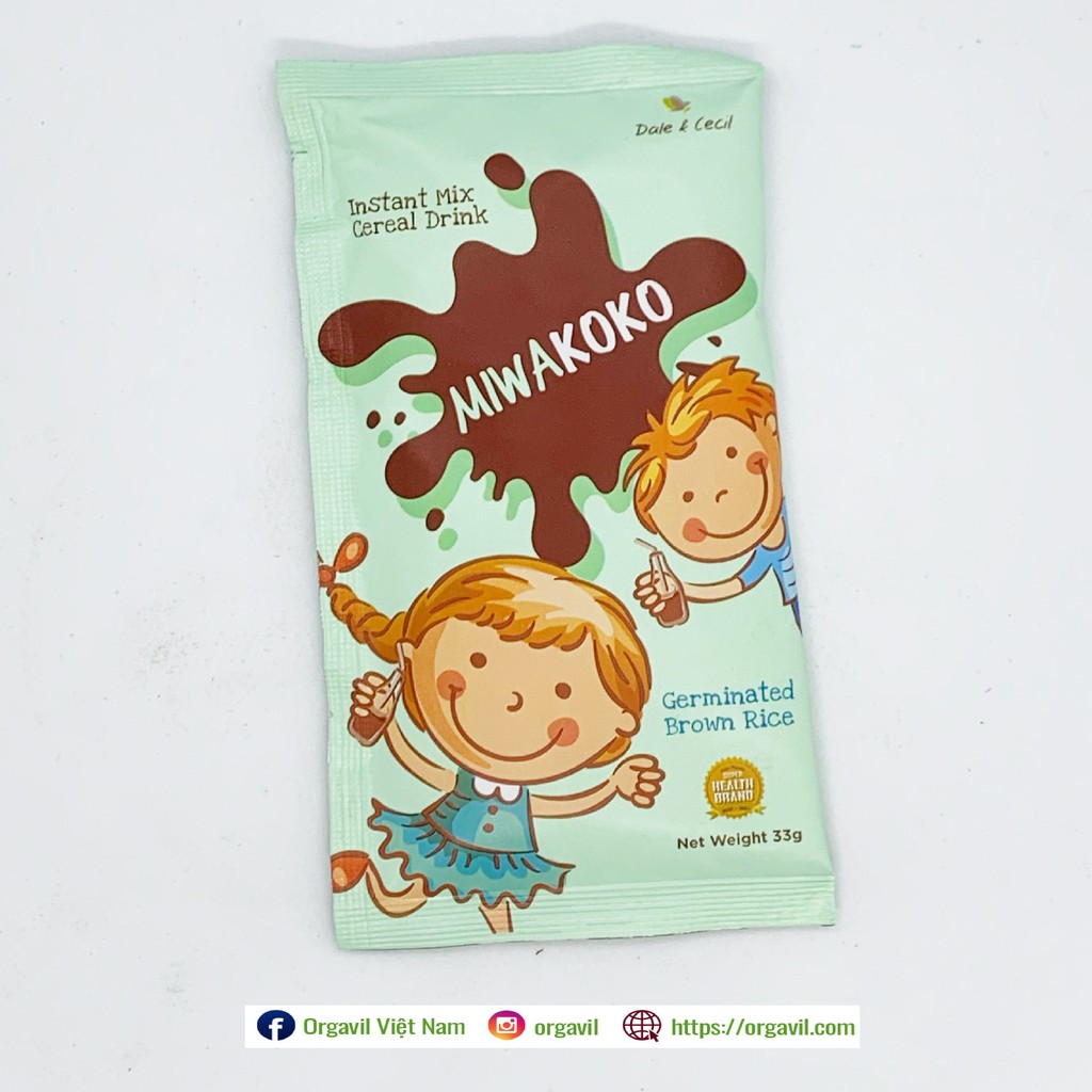 Sữa Hạt Thực Vật Hữu Cơ Miwakoko Vị Cacao Gói 30g - Sữa Công Thức Thực Vật Hữu Cơ, Ngũ Cốc Dinh Dưỡng Omega 369-Orgavil