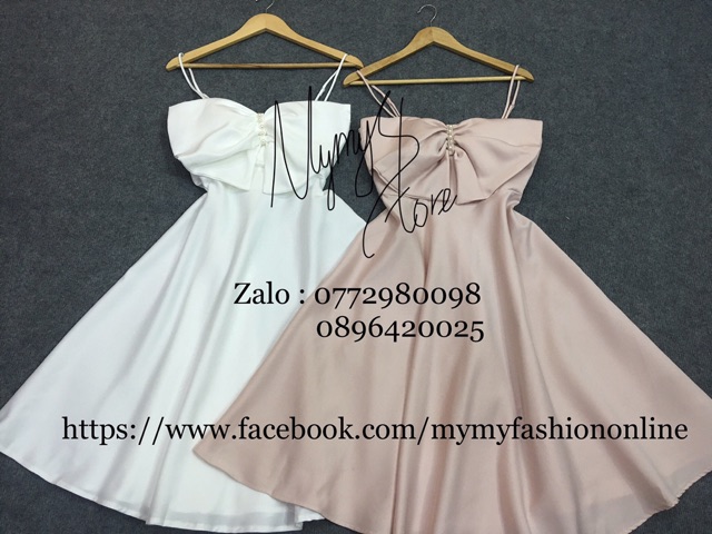 Đầm dự tiệc 2 dây nơ ngực kết ngọc chất lụa taffeta TRIPBLE T DRESS - Size M/L - MS198V