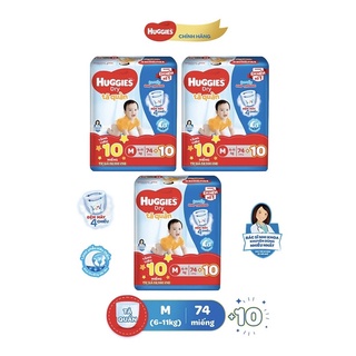 Combo 3 tã quần huggies dry gói cực đại m74+10/l68+8/xl62+8
