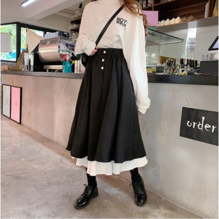 Chân váy dài đen trắng, chân váy 3 Khuy phối 2 màu ulzzang Hàn Quốc CV11 | BigBuy360 - bigbuy360.vn