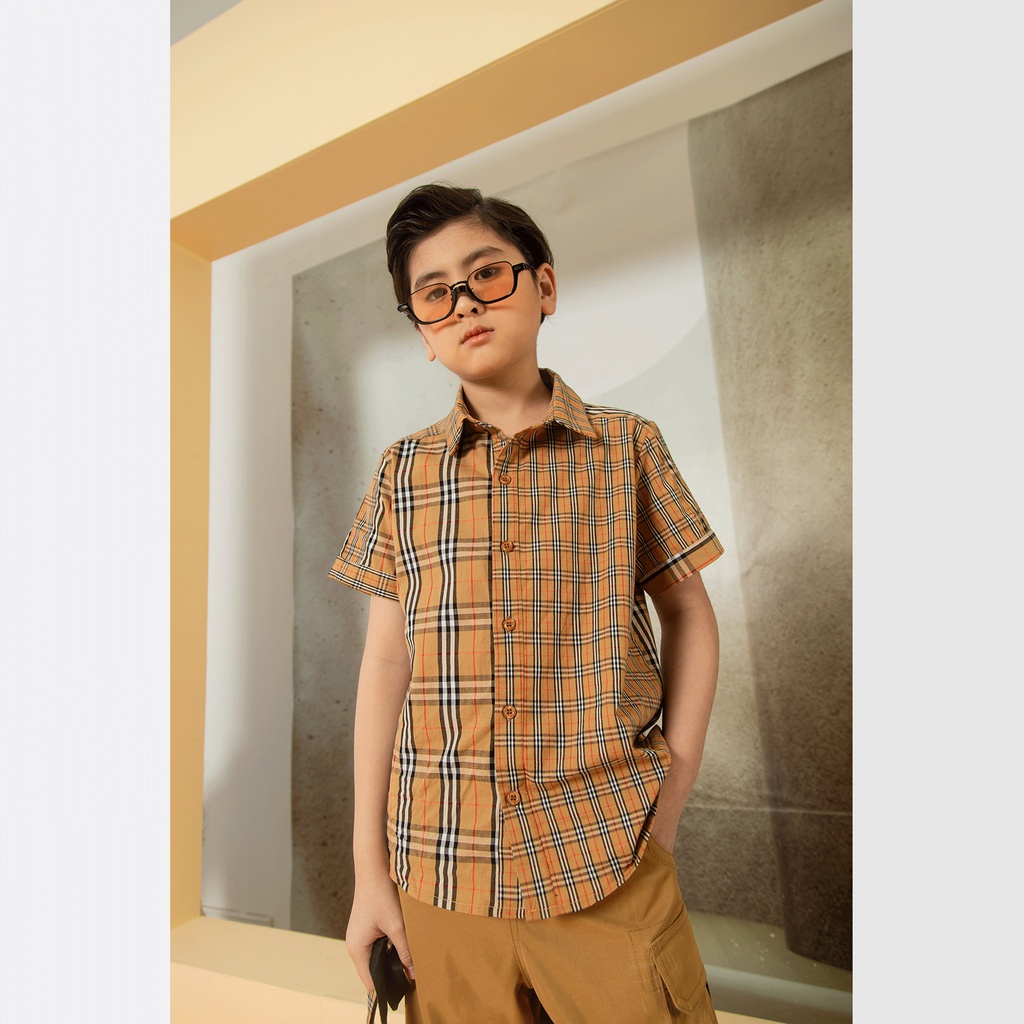 Áo sơ mi cộc tay JOOKYLI cho bé trai họa tiết kẻ caro 16B0510