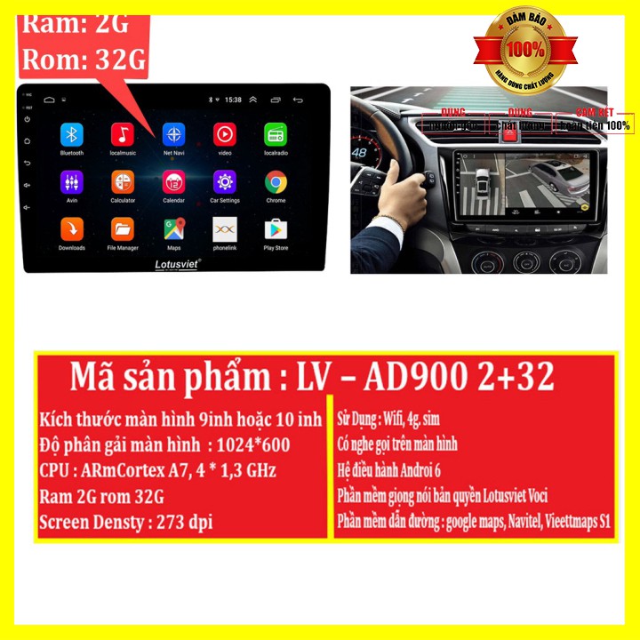 Màn hình DVD Android loại 9-10 inch Wifi, 4G cao cấp dùng cho tất cả các loại xe ô tô LV–AD900 2+32 - Bảo hành 12 tháng