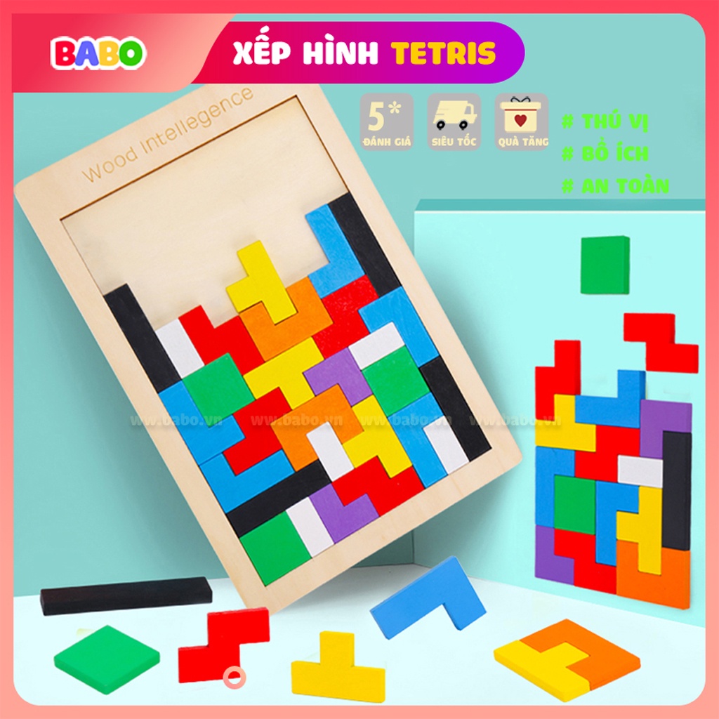 Đồ Chơi Xếp Hình Tetris Bằng Gỗ Thông Minh Babo Cho Bé Phát Triển Tư Duy, Khả Năng Tập Trung Sáng Tạo, Kích thước 27x18