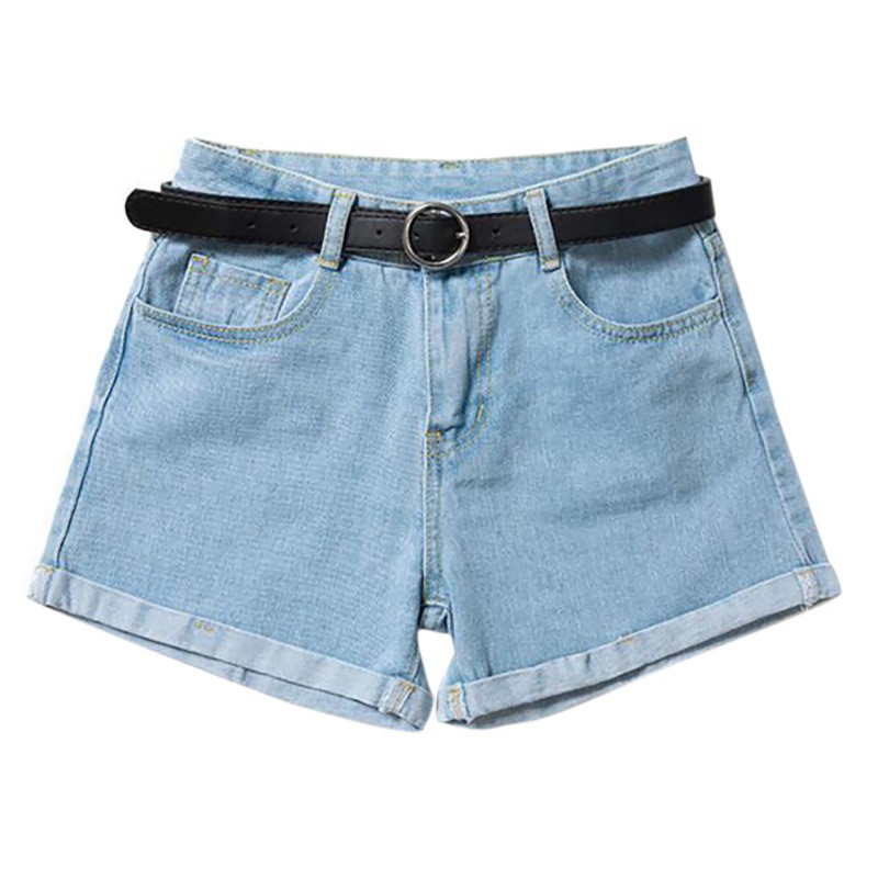 Women High-waist Denim Shorts Loose And Thin Curled Wide-leg Short Pants