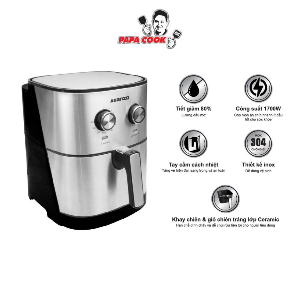 Nồi chiên không dầu Asanzo AAF1758 - 5.8L An Toàn Cho Sức Khỏe Hàng chính hãng