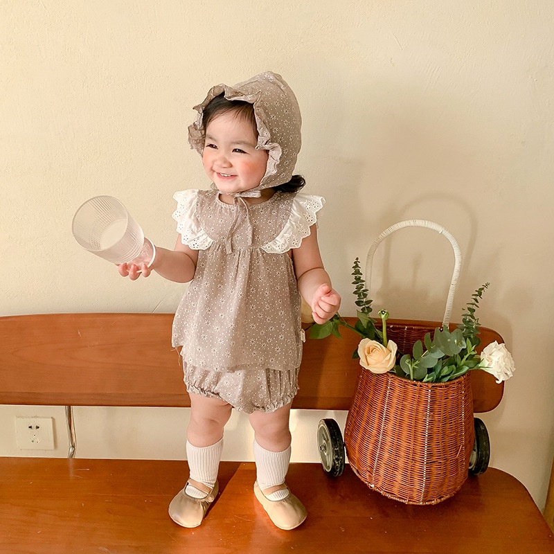Set Đồ Mùa Hè Gồm Áo Khoác Tay Bay Kèm Quần Ngắn in Hoa Cho Bé Gái 0-2 Tuổi