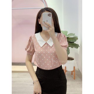 Chiffon_Áo sơ mi chấm bi cổ phối