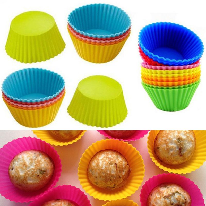 Set 12 Khuôn Silicone Làm Bánh Cupcake / Muffin / Socola Hình Tròn