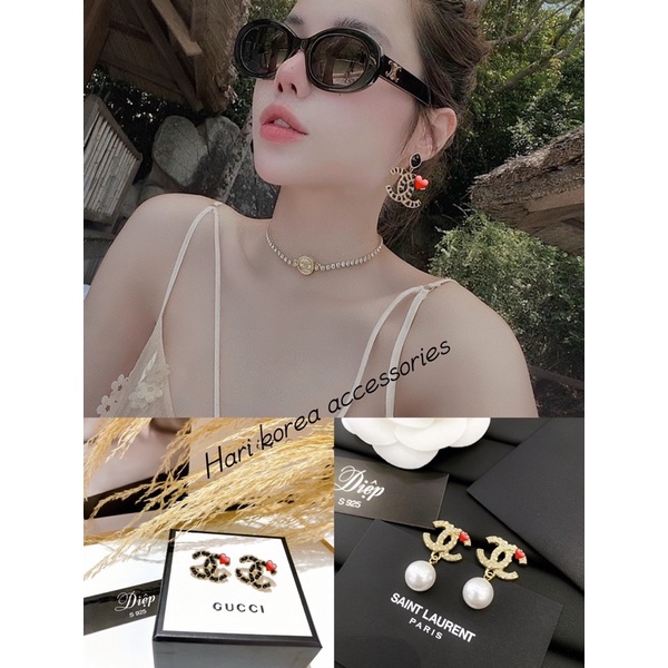 Khuyên tai chà leo hai màu đen, trắng, phụ kiện bông tai nữ Hari korea accessories