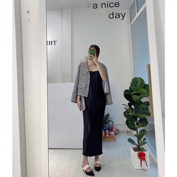 Đầm dây lụa xếp ly
