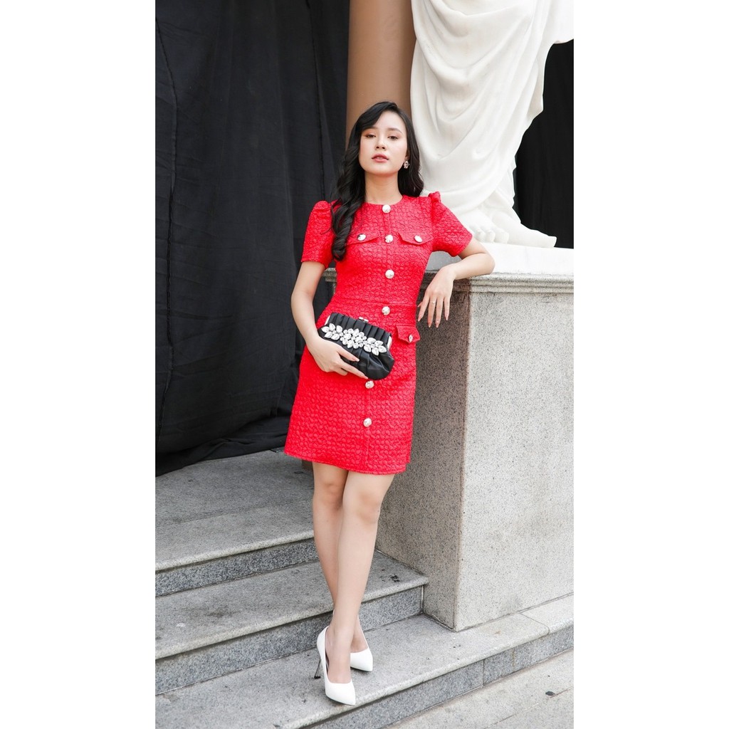 Đầm thun xốp 3D công sở tay ngắn phối 4 túi cực sang để đi làm | đi chơi | dạo phố