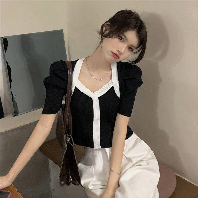 Áo Sweater Tay Ngắn Cổ Chữ V Thiết Kế Mới Thời Trang Mùa Hè 2022 Dành Cho Nữ