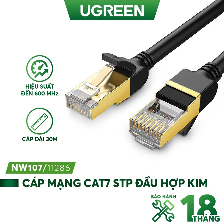Cáp mạng 2 đầu đúc bọc hợp kim Cat 7 UTP, dạng tròn, dài từ 0.5-20m UGREEN NW107