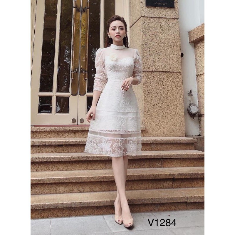 [ xả kho ] MiD Đầm umi phối ren thêu V1284 cao cấp Mie Design kèm ảnh thật