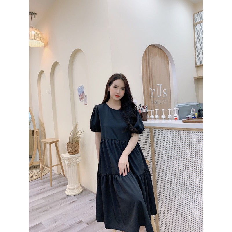 Váy suông babydoll 3 tầng, cổ nơ, đầm xuông rộng, freesize, nhiều màu, mã V233 - Michi's House | BigBuy360 - bigbuy360.vn