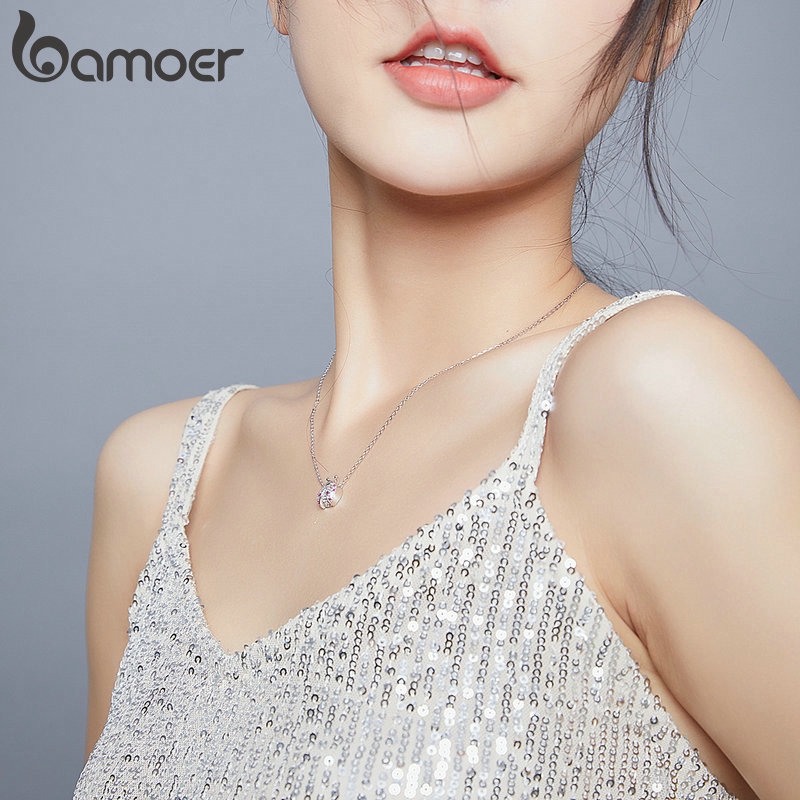 Dây Chuyền Bamoer SCN400 Chất Liệu Bạc 925 Mặt Bọ Rùa Màu Hồng Dài 45cm Làm Quà Đẹp Mắt