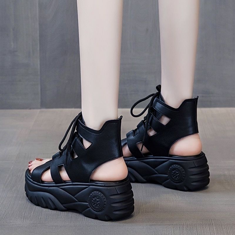 Giày Sandal Đế Xuồng Dày Dặn Bằng Da Mềm Chống Trượt Thoải Mái Dành Cho Nữ