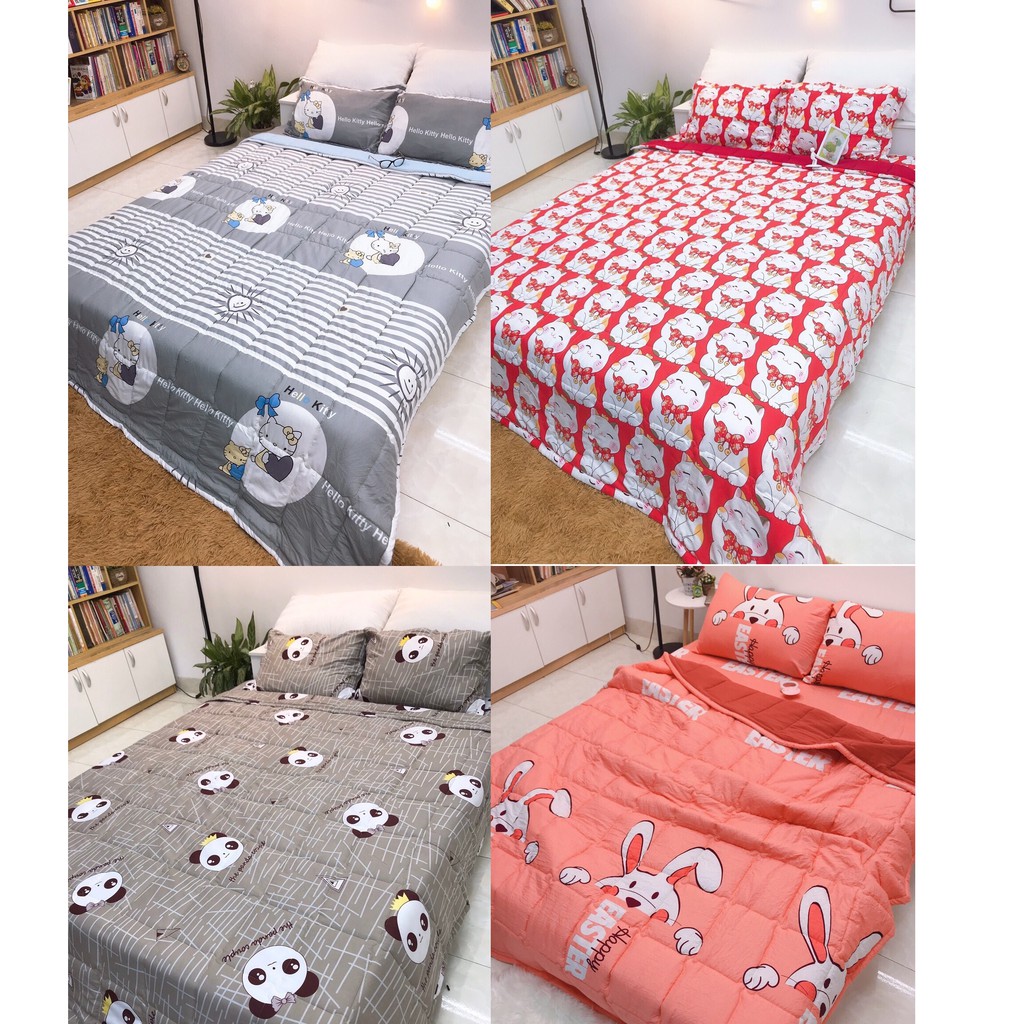 Bộ Chăn Ga Gối Đũi Mèo HELLO KITTY Cho bé gái