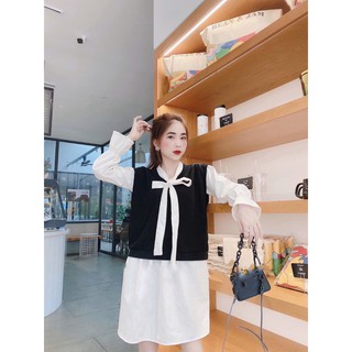 Váy Cột Nơ Phối Màu Trắng Đen - DA08
