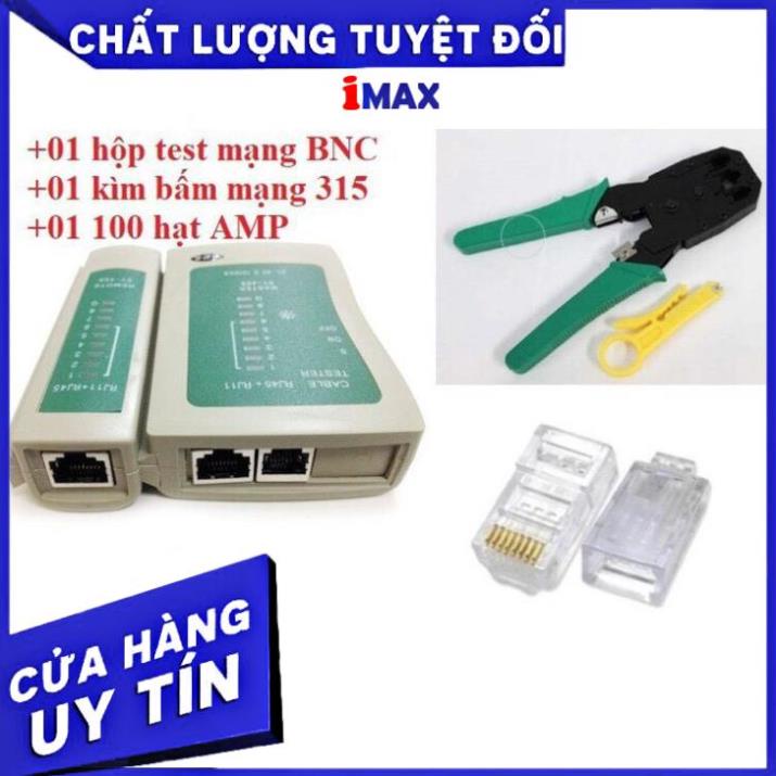 Bộ Combo : Kìm Mạng + Hộp Test Mạng + Đầu Bấm Dây Mạng (100 Hạt)