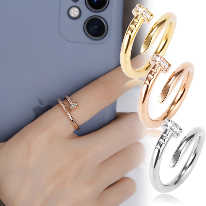 Nhẫn titan nam nữ unisex dạng đinh đính đá không gỉ