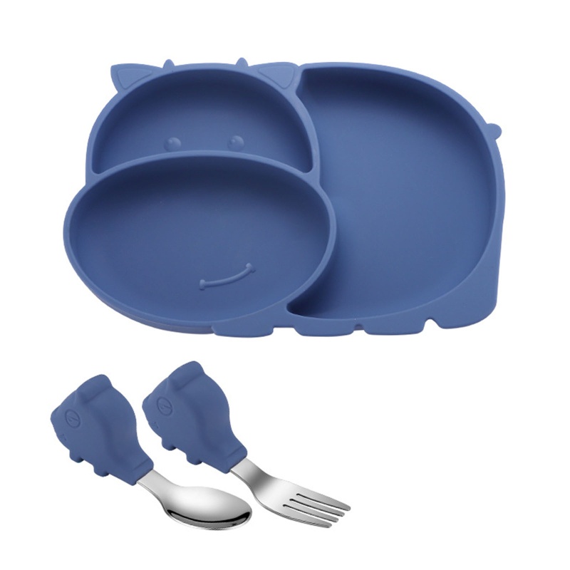 Bộ 3 Dụng Cụ Tập Ăn Gồm Bát / Muỗng / Nĩa Chia Ngăn Bằng Silicone Cho Bé