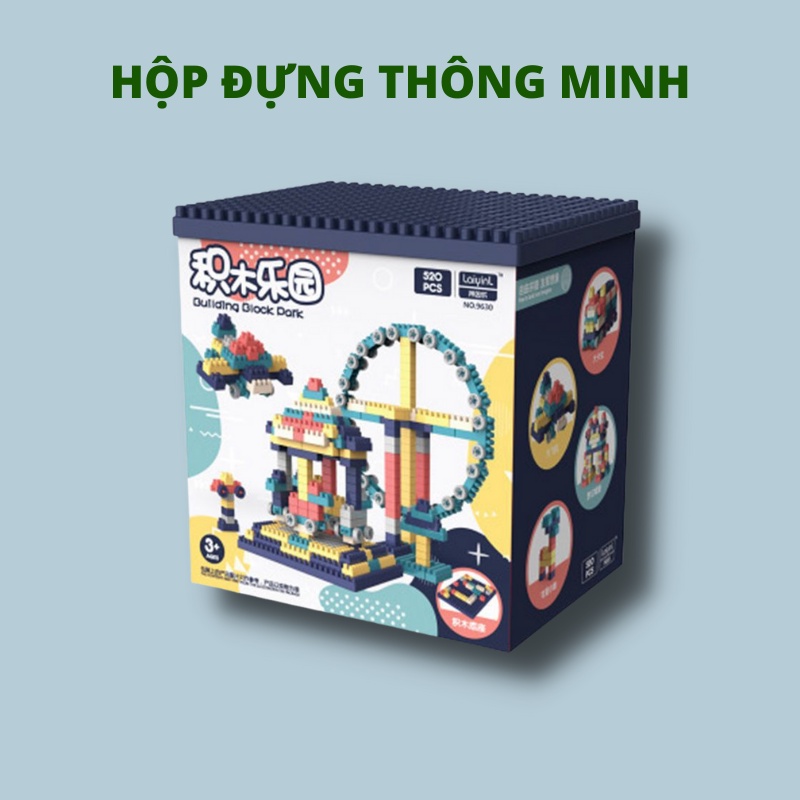 Đồ chơi khối xếp hình xây dựng công viên - Bộ đồ chơi xếp hình thông minh sáng tạo 520 chi tiết có hộp đựng DATAS
