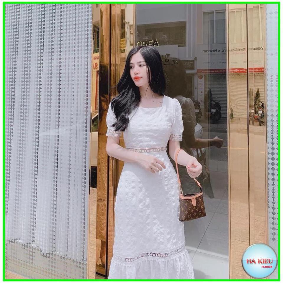 Đầm dạ hội Đầm trắng midi phối ren xoè đuôi cá( Hình chụp thật ) [HÀNG CHẤT LƯỢNG]