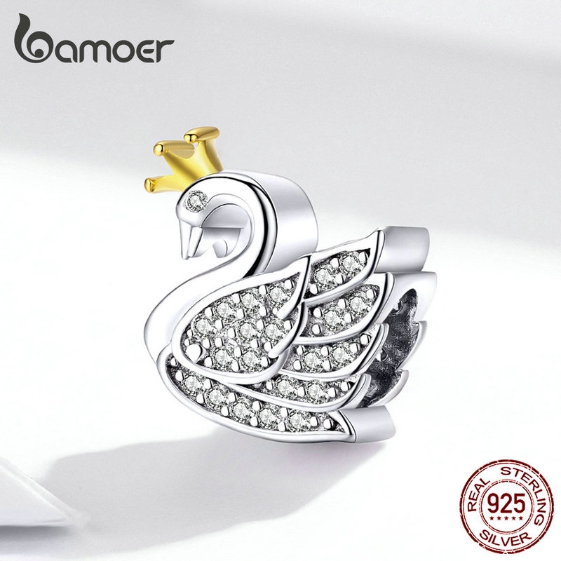 Hạt charm Bamoer thiết kế hình thiên nga đính đá đáng yêu