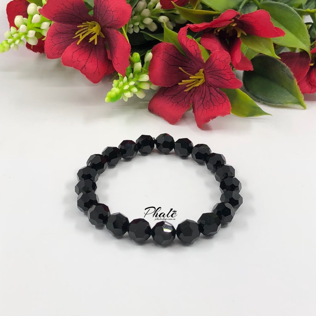 Vòng Tay Pha Lê Tròn Đen Huyền S08mm Được Thiết Kế Từ Pha Lê Swarovski
