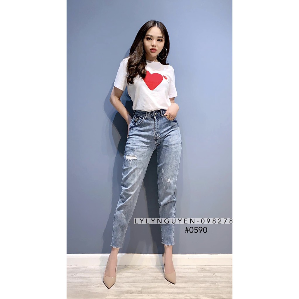 QUẦN JEAN 9 TẤC BIG SIZE rách nhẹ có vá đắp lưng cao co dãn mạnh ms 2728 3599