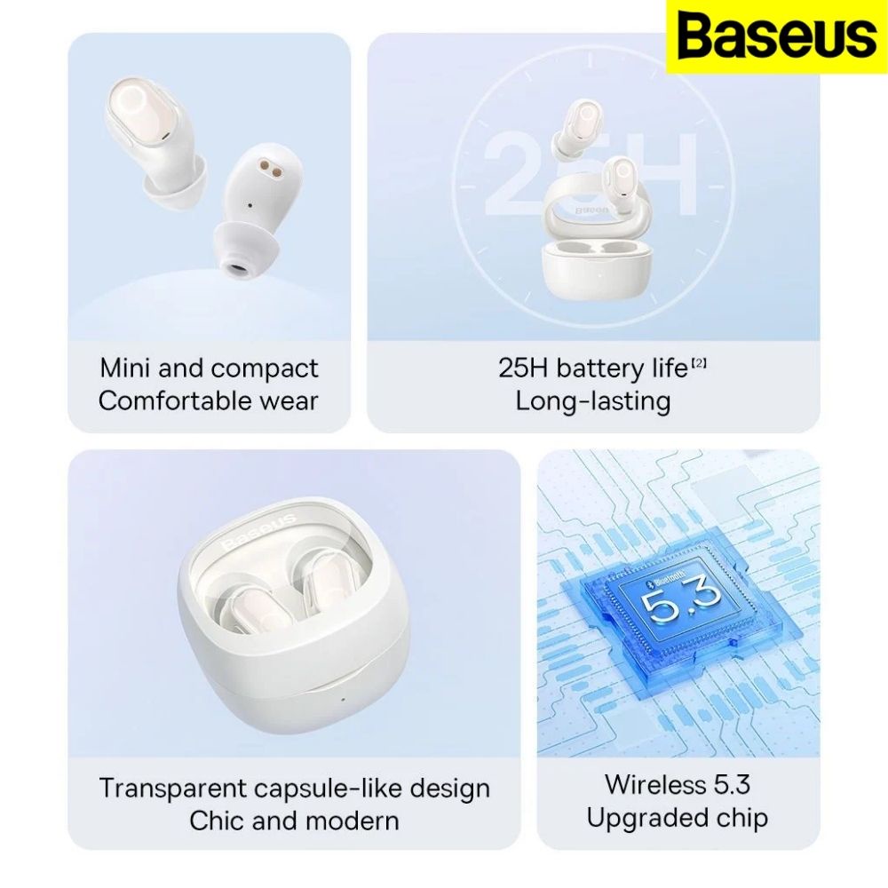 Tai nghe nhét tai không dây BASEUS WM02 bluetooth 5.3 TWS chống ồn chuyên dành cho gaming kháng nước - bảo hành 12 tháng