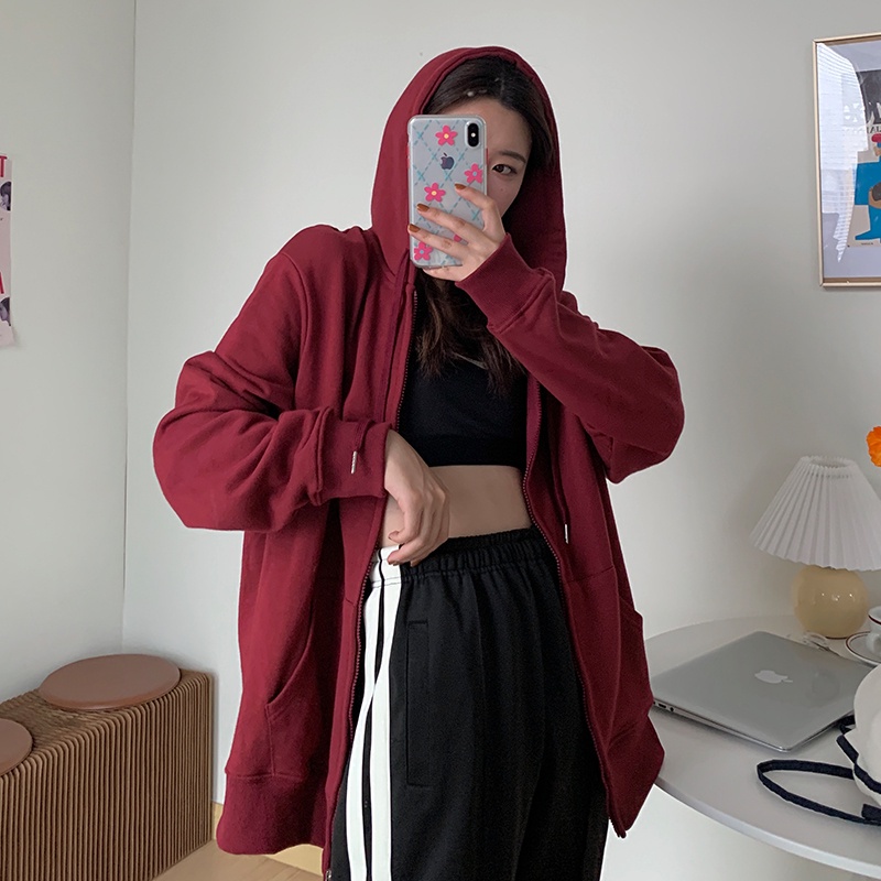 SUXI Áo Khoác Thể Thao Tay Dài Dáng Rộng Phối Khóa Kéo Phong Cách Hàn Quốc Thời Trang Cá Tính Cho Nữ