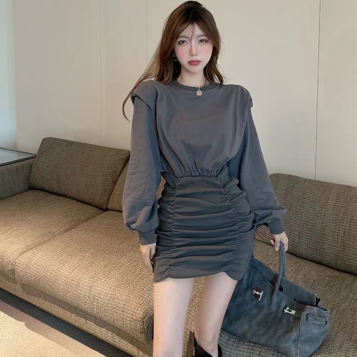 Đầm Tay Phồng Dài Ôm Dáng Thời Trang Mùa Thu Kiểu Mới